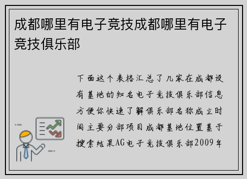 成都哪里有电子竞技成都哪里有电子竞技俱乐部